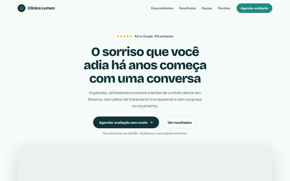 Prévia do template de landing page Clínica / Dentista