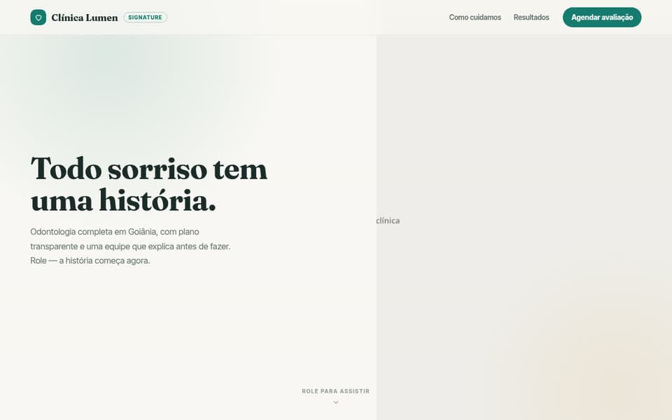 Prévia do template de landing page Clínica Signature