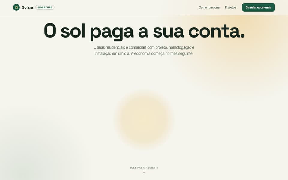 Prévia do template de landing page Energia Solar Signature