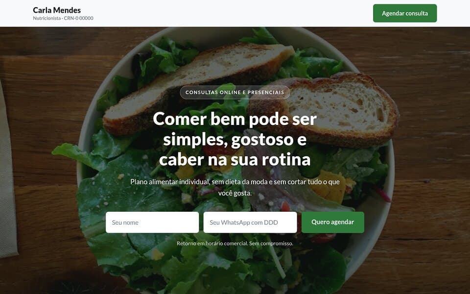 Prévia do template Nutricionista do Vitrine